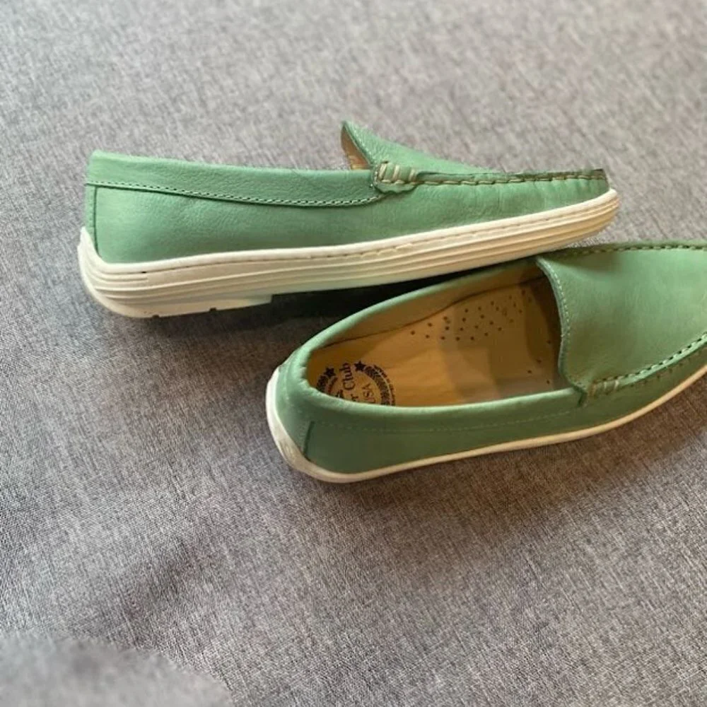 Driver Club USA San Diego, Kid's Size 3 Leather Loafer, Powder Green Everest